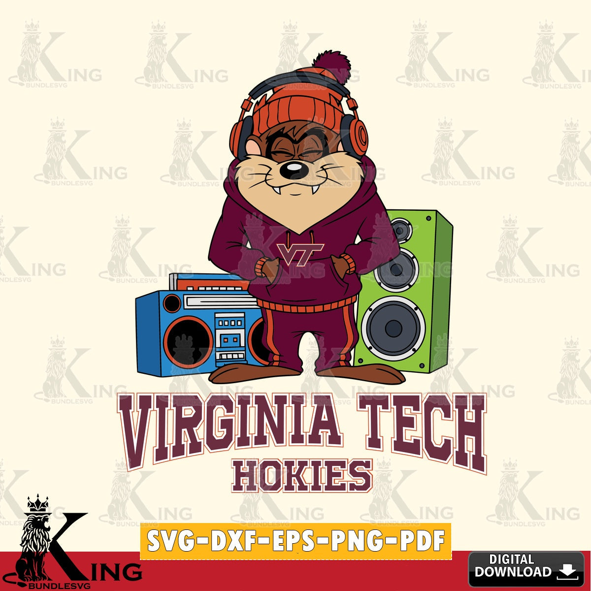 Virginia Tech Hokies Taz Hip Hop SVG file, Cut file  , Digital Download , Instant Download, Taz svg, NCAA svg