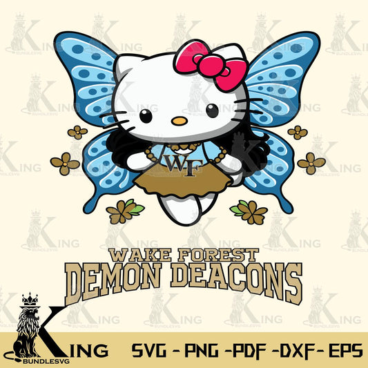 Wake Forest Demon Deacons Butterfly Kitty Charm Svg Eps Dxf Png File, Digital Download