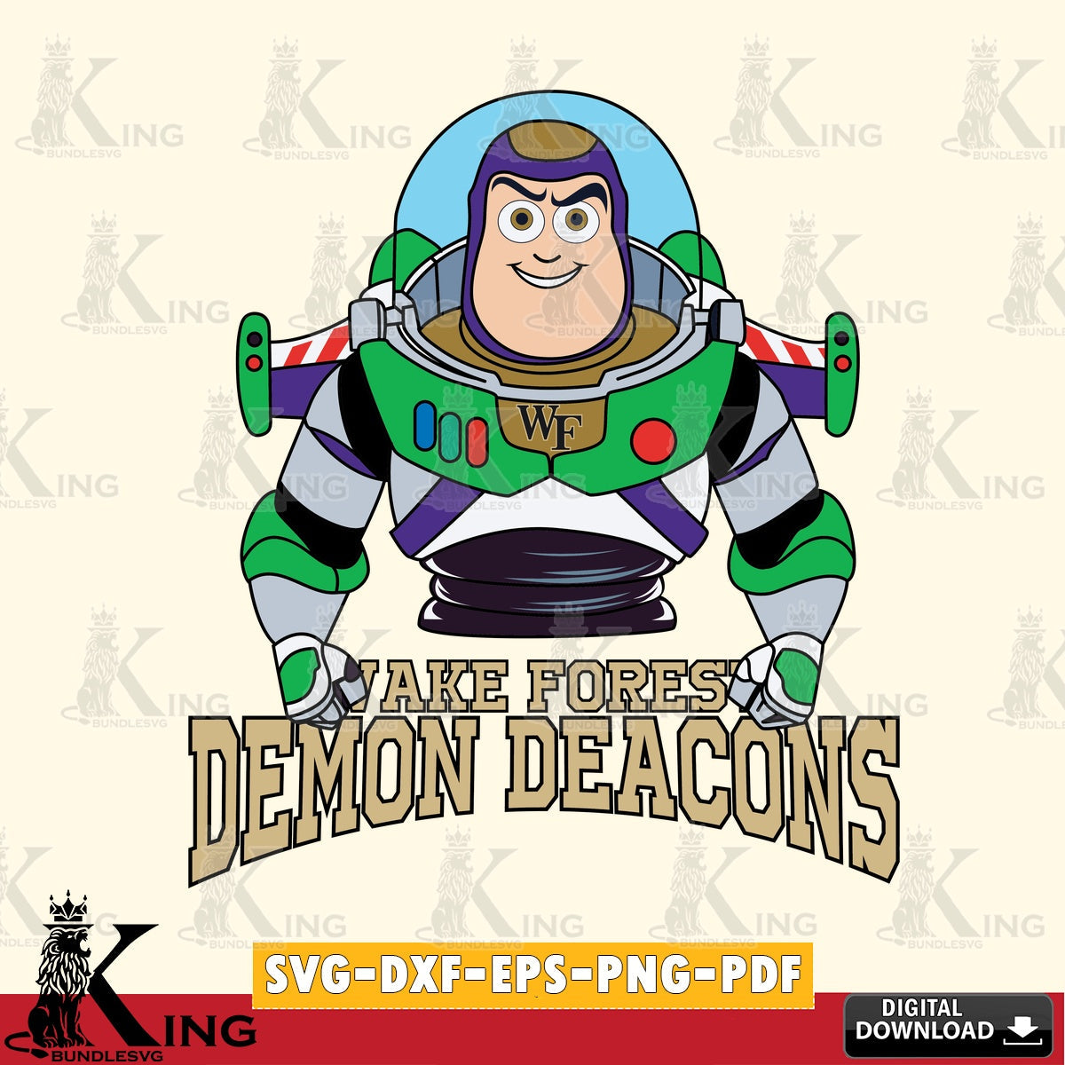 Printable art of Wake Forest Demon Deacons Buzz Lightyear Football, printable vector design for sublimation and crafts