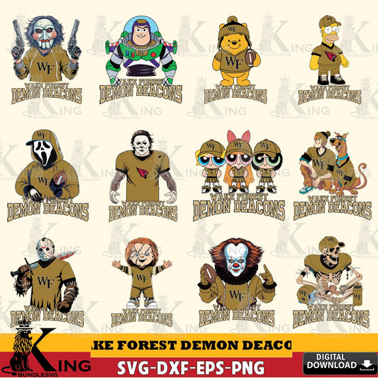 All-in-one bundle of Wake Forest Demon Deacons cartoon football NCAA designs, a digital file for silhouette cameo and cricut