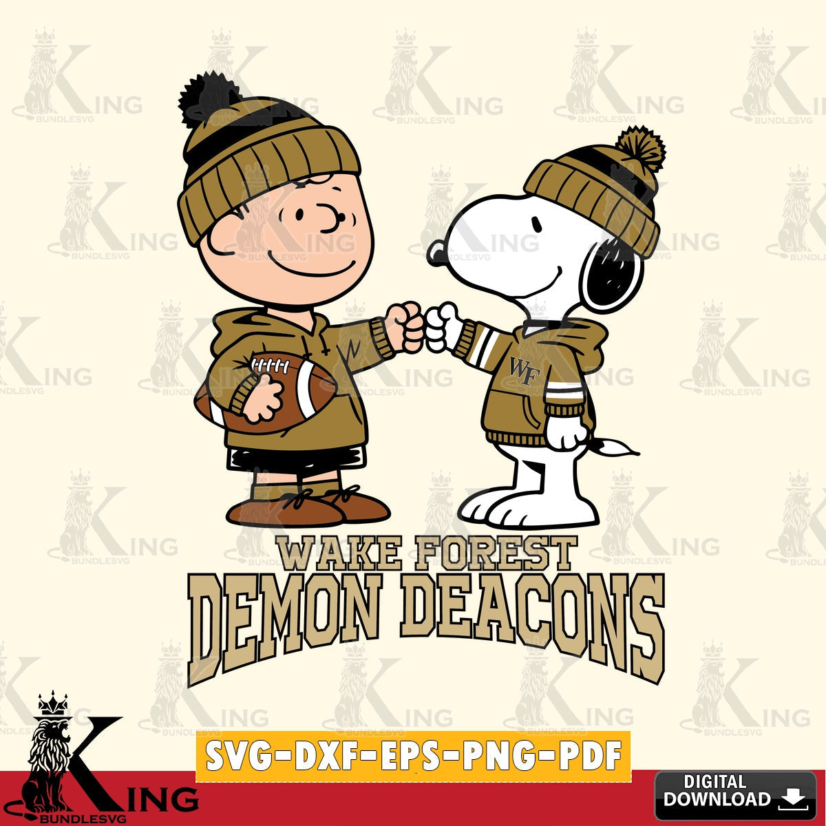 Wake Forest Demon Deacons CharlieBrown Football Fist Bump SVG, Cricut, Cut file  , Digital Download , Instant Download, Peanuts svg, NCAA svg, Football svg, Sport svg