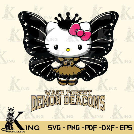 Wake Forest Demon Deacons Kitty Wings & Flowers Svg Eps Dxf Png File, Digital Download