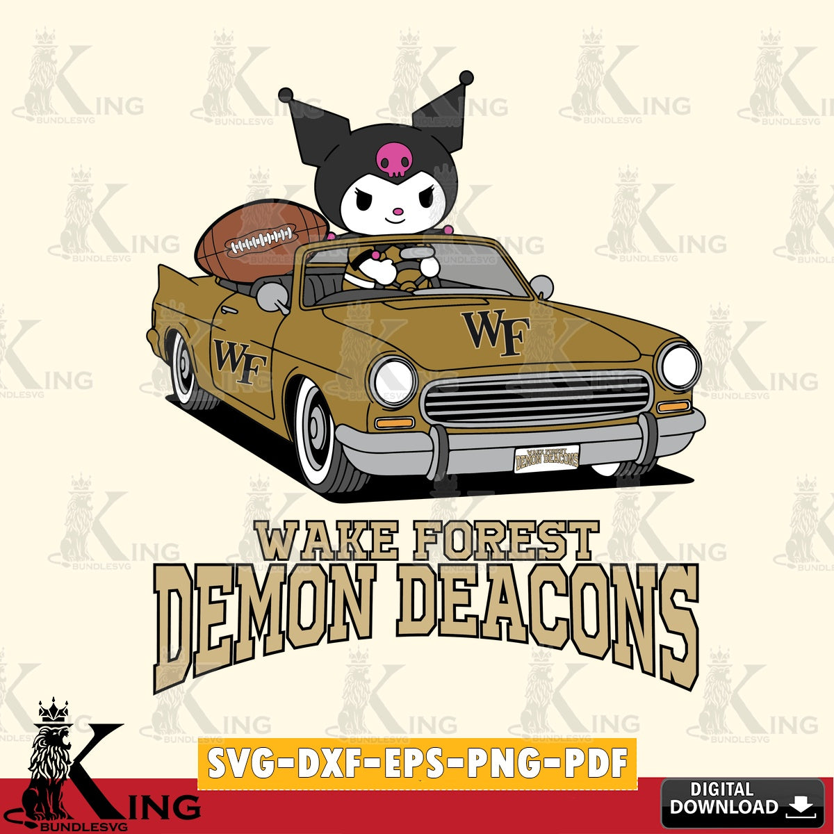 Wake Forest Demon Deacons Kuromi Car Football Game SVG file, Cricut, Cut file  , Digital Download , Instant Download, Sanrio svg, Clipart