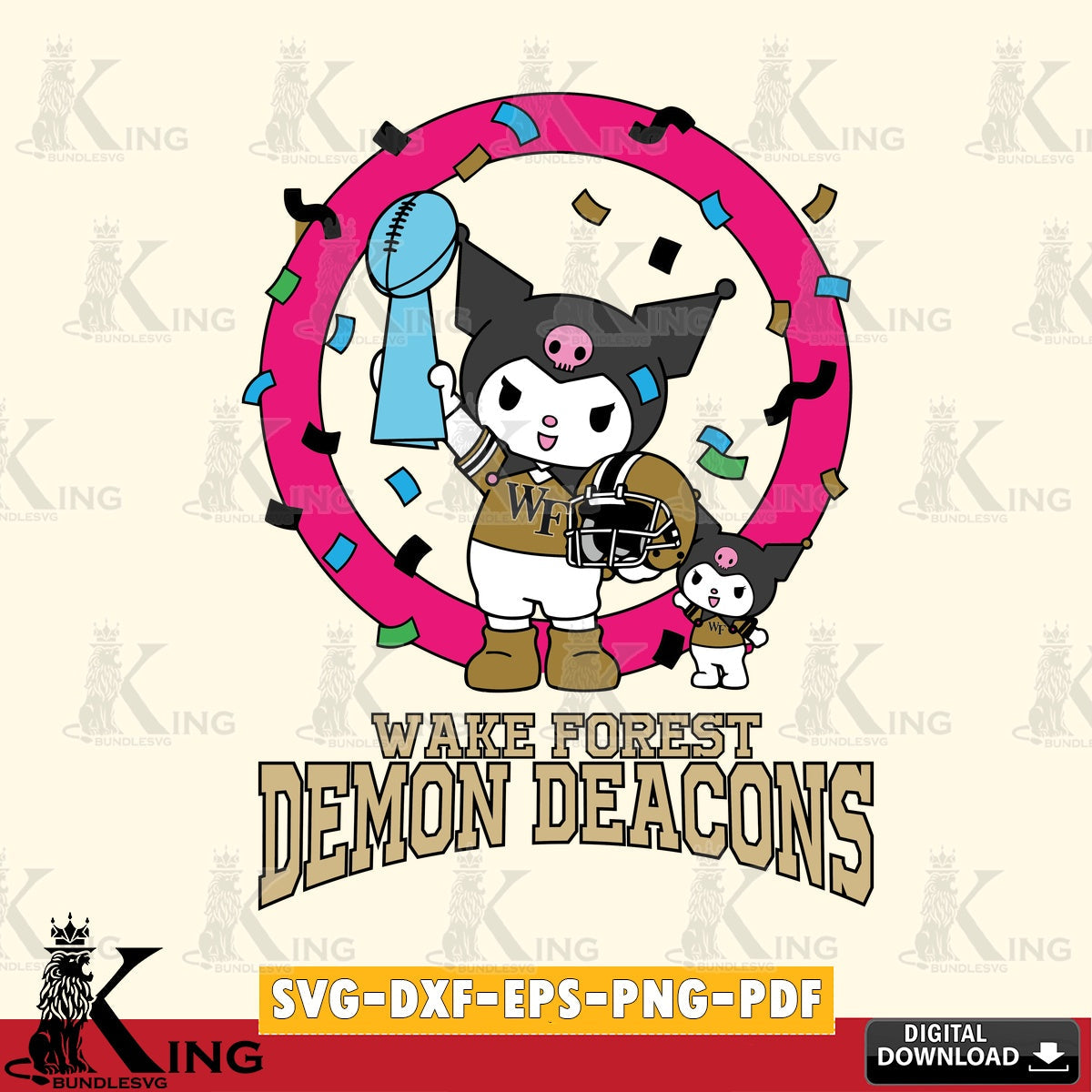 Wake Forest Demon Deacons Kuromi Football Champion SVG file, Cricut, Cut file  , Digital Download , Instant Download, Sanrio svg, Clipart
