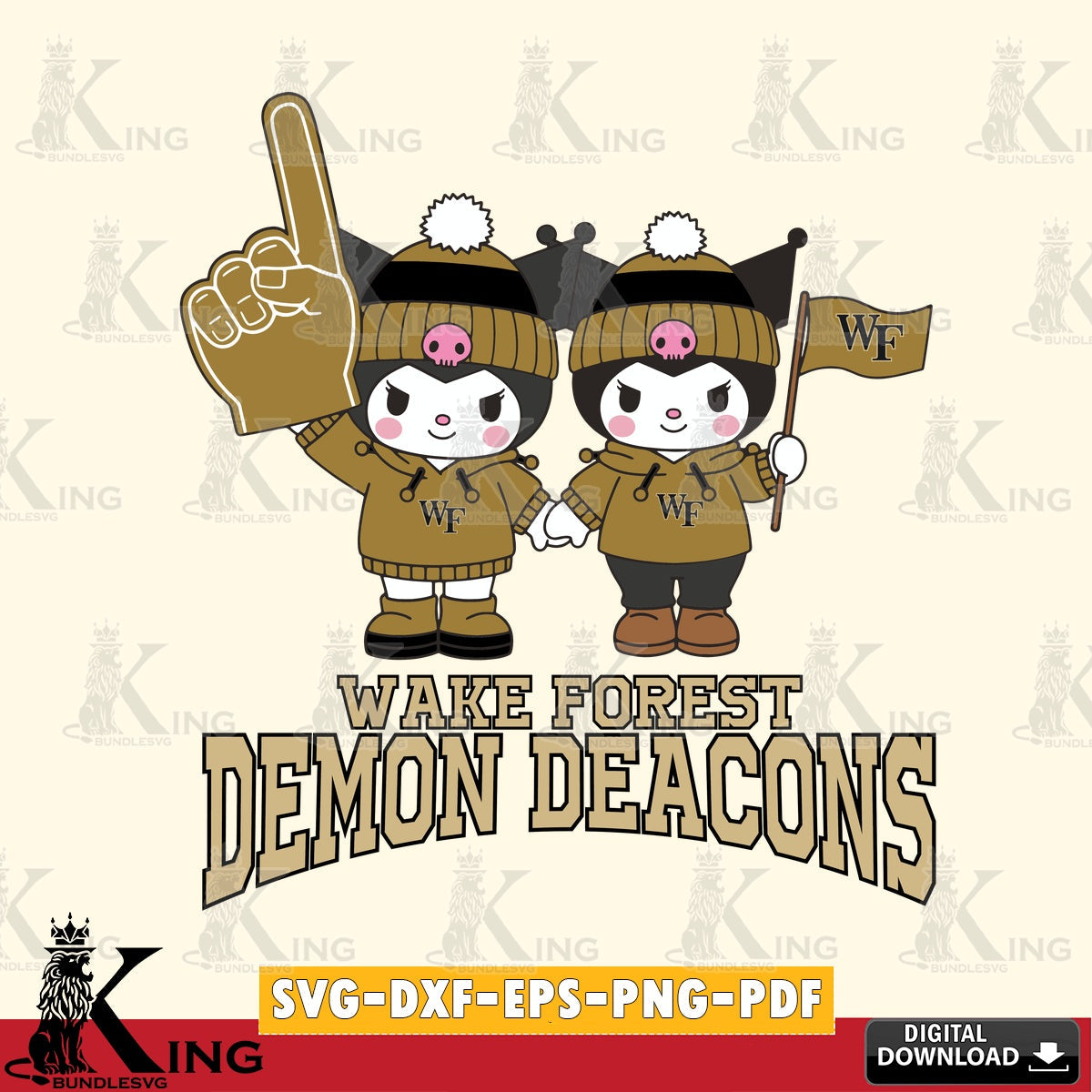 Wake Forest Demon Deacons Kuromi rugby Fan SVG file, Cricut, Cut file  , Digital Download , Instant Download, Sanrio svg, Clipart