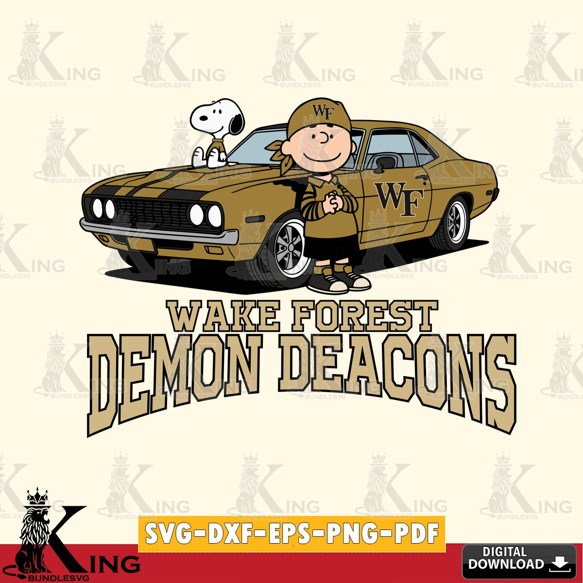 Wake Forest Demon Deacons Peanuts Muscle Car SVG, Cricut, Cut file  , Digital Download , Instant Download, Peanuts svg, NCAA svg, Football svg, Sport svg