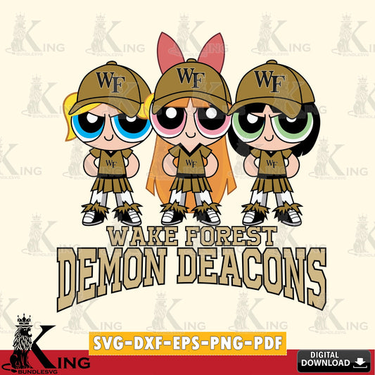 Beautiful illustration of Wake Forest Demon Deacons PowerPuff Girls Football, SVG PNG files perfect for Cricut and Silhouette