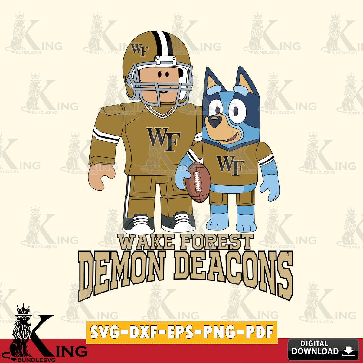 Wake Forest Demon Deacons Roblox & Bluey Football SVG file , NCAA Cricut,  File cut , Digital Download , PDF File