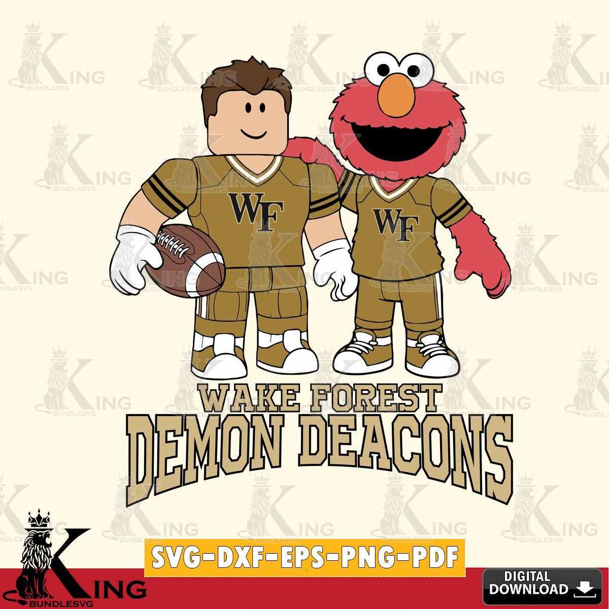 Printable art of Wake Forest Demon Deacons Roblox & Elmo football, NCAA Cricut, cut, digital, versatile clip art for stickers,