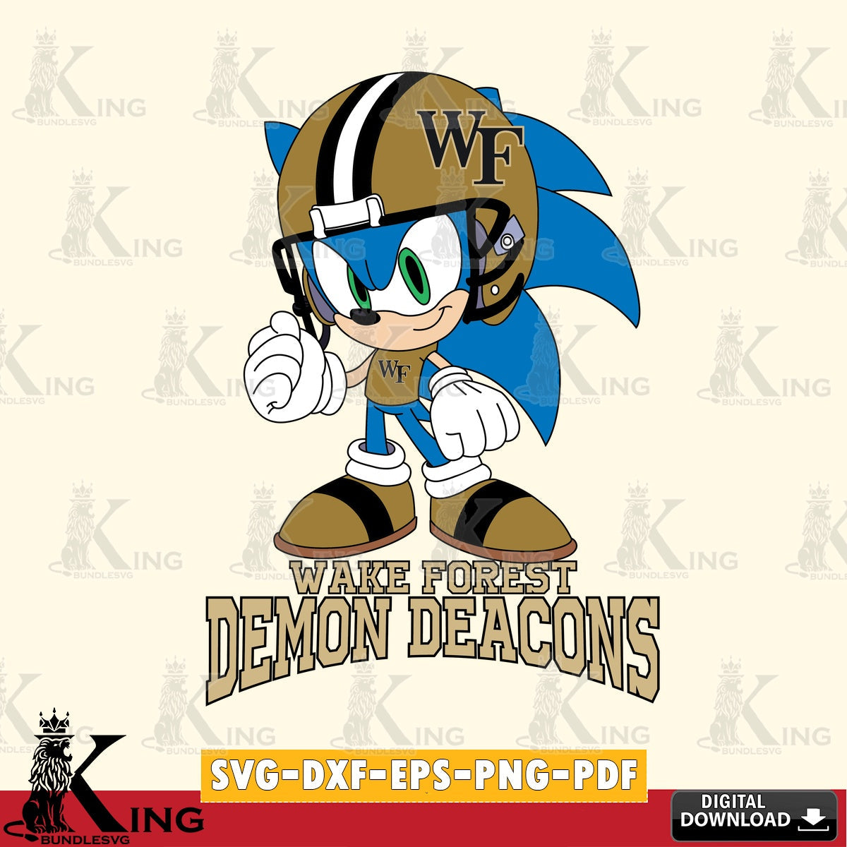 Unique artwork depicting the Wake Forest Demon Deacons Sonic Football Mascot, a cut file ideal for vinyl projects and T-shirt