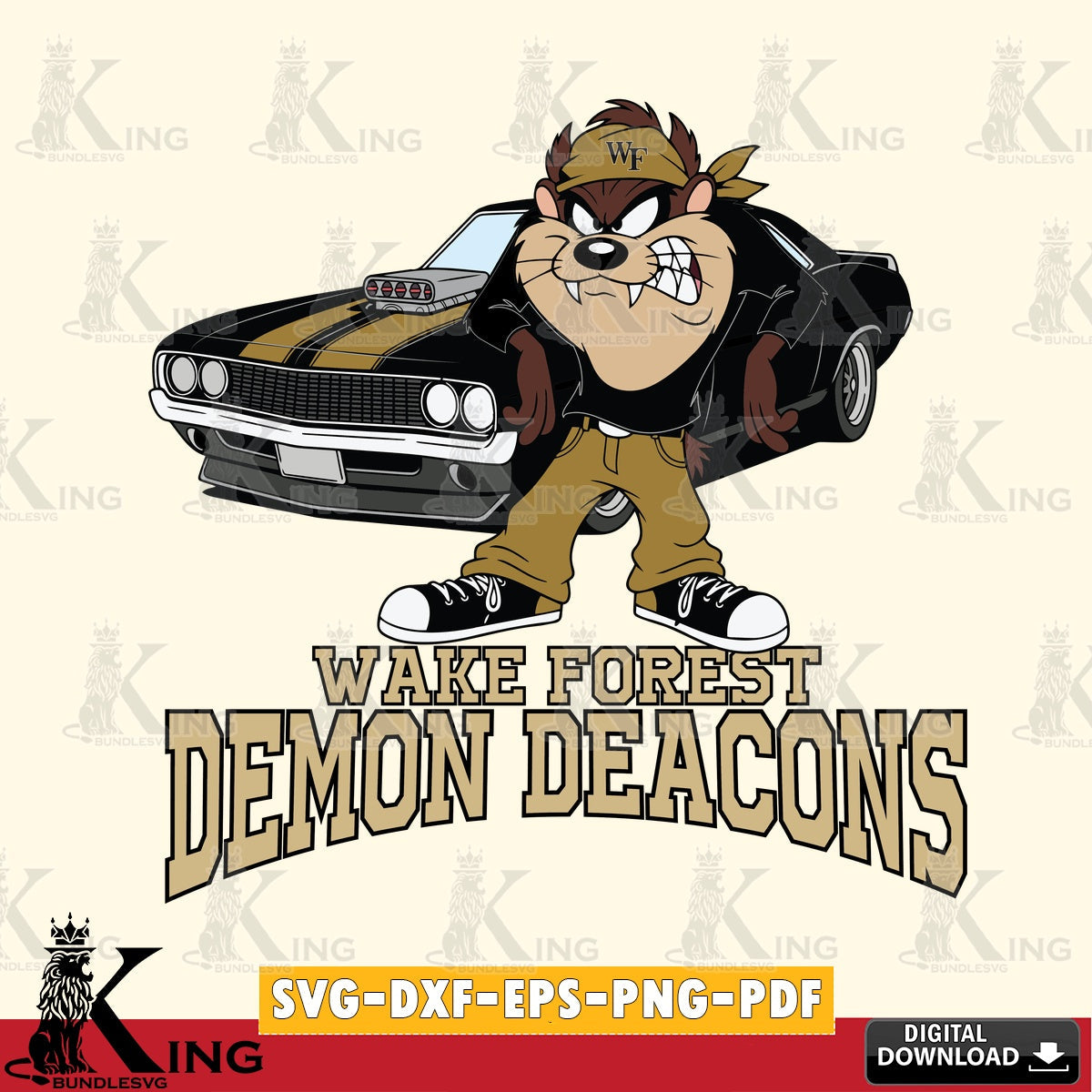 Wake Forest Demon Deacons Taz Racing Car SVG file, Cut file  , Digital Download , Instant Download, Taz svg, NCAA svg