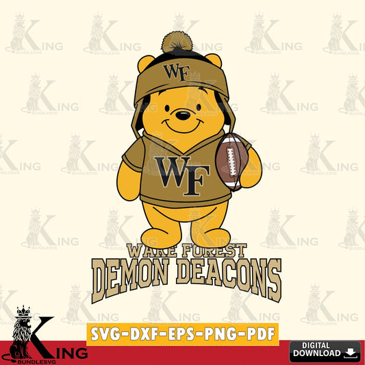 Printable art of Wake Forest Demon Deacons Winnie the Pooh player Football, NCAA printable vector design for sublimation and