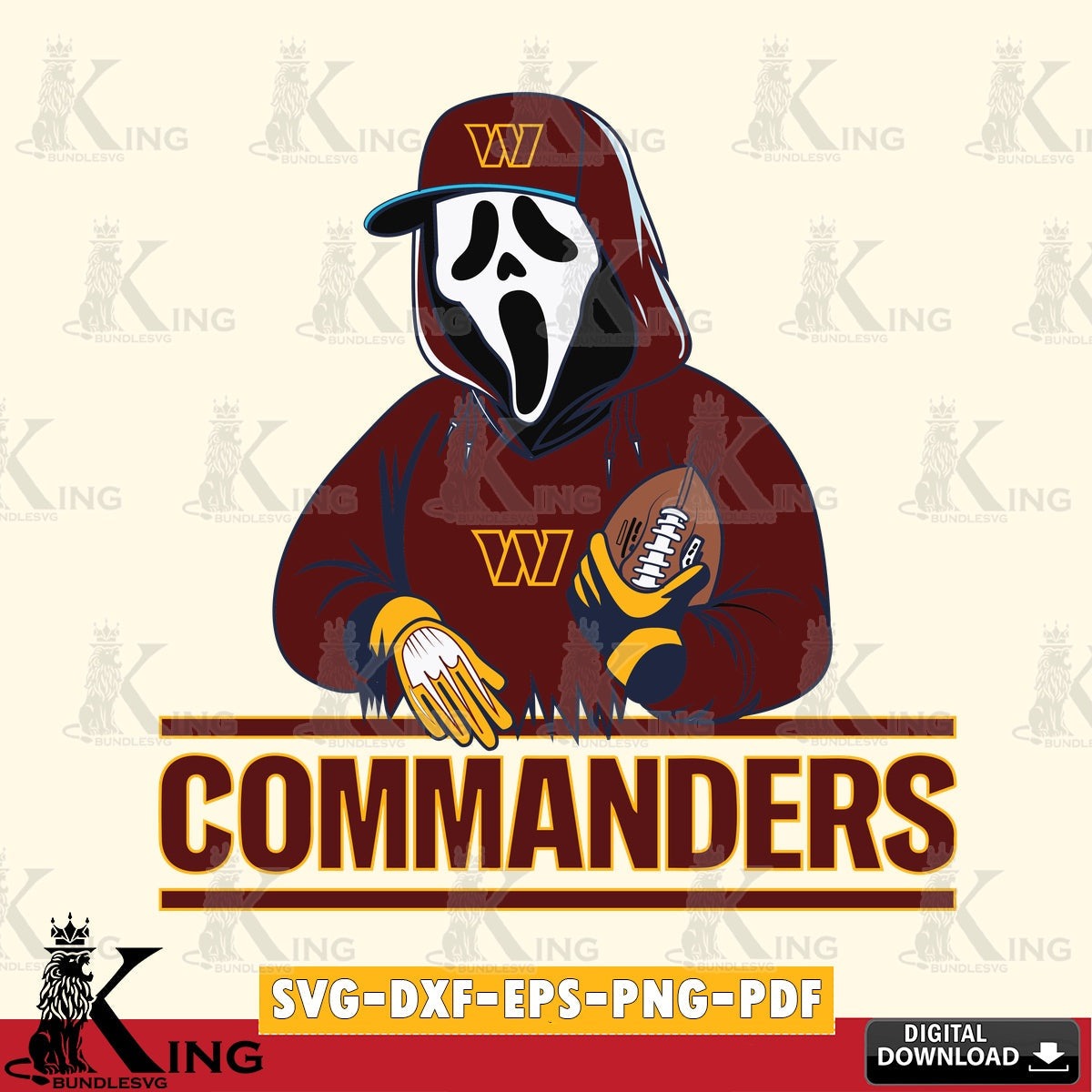 Digital download featuring Washington Football Team Ghostface Scream player football, digital file for silhouette cameo and