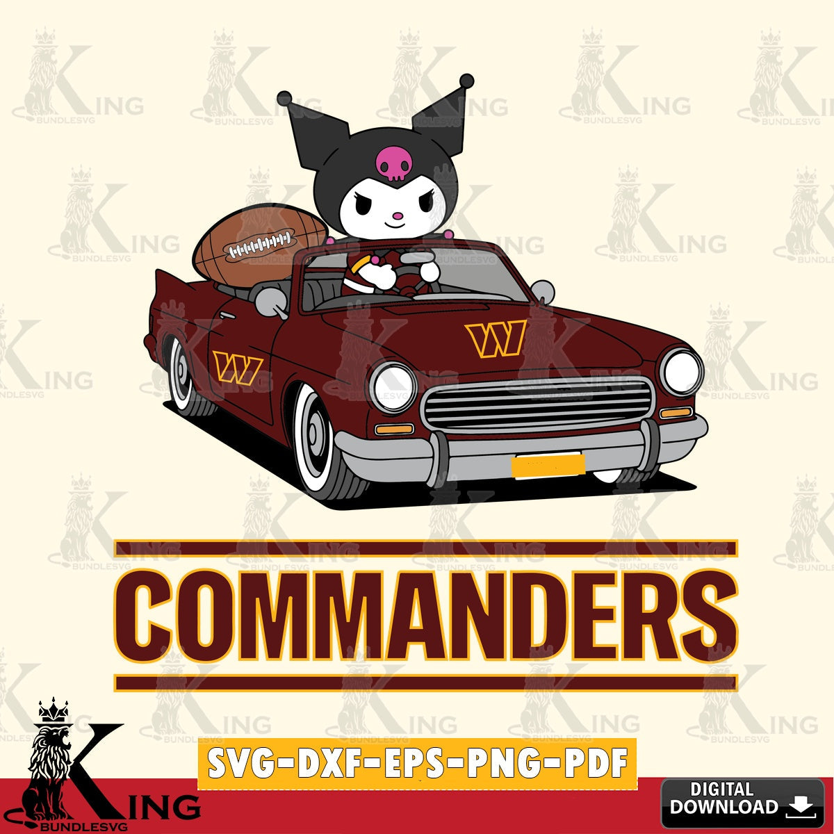 Washington Football Team Kuromi Car Football Game SVG file, Cricut, Cut file  , Digital Download , Instant Download, Sanrio svg, Clipart