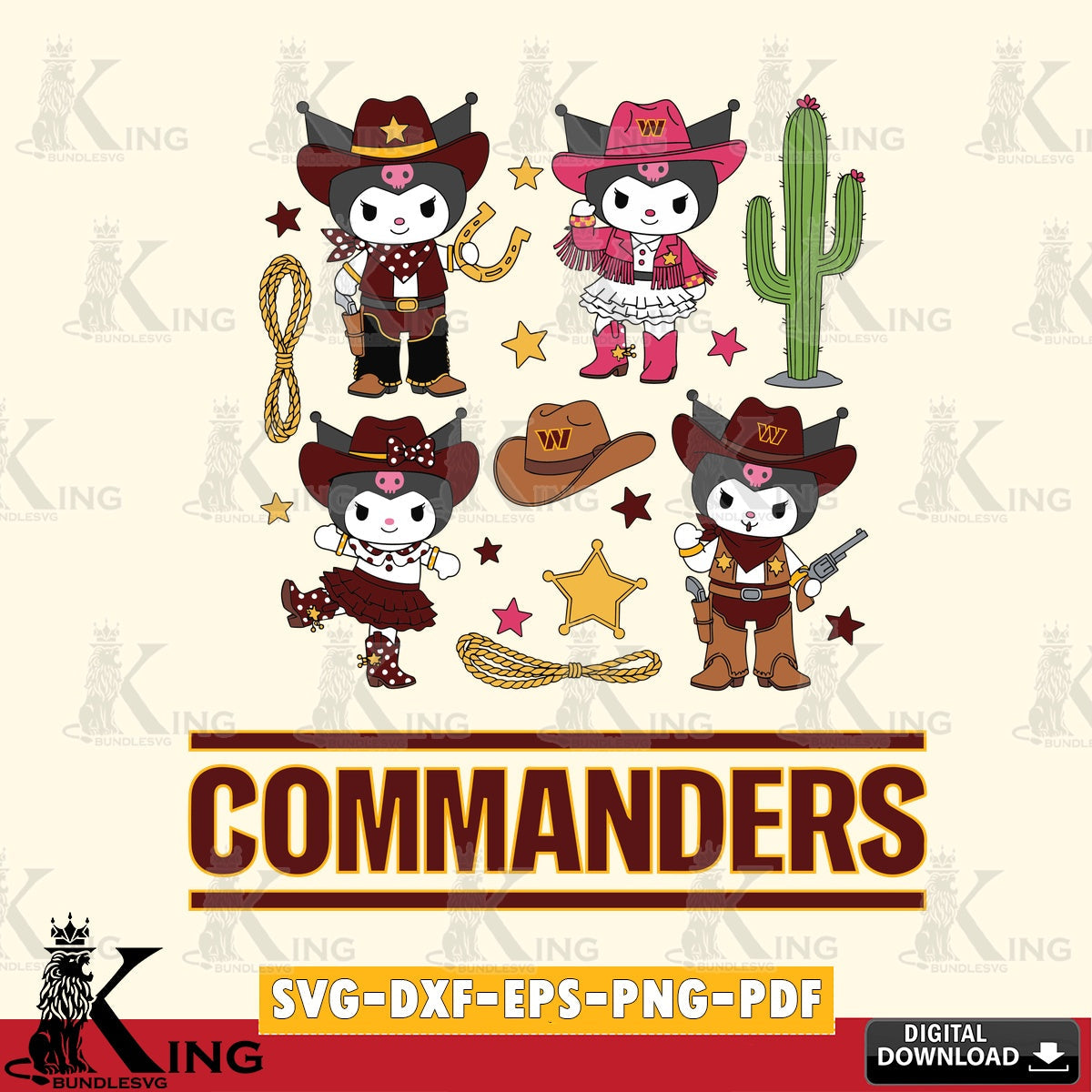 Washington Football Team Kuromi Cowboy Western SVG file, Cricut, Cut file  , Digital Download , Instant Download, Sanrio svg, Clipart