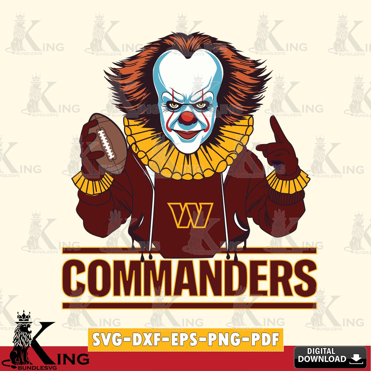 High-quality graphic of Washington Football Team Pennywise player football, a digital file for silhouette cameo and cricut
