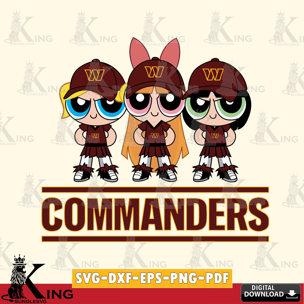 Vector design showing Washington Football Team PowerPuff Girls football, versatile clip art for stickers, decals, and mugs.