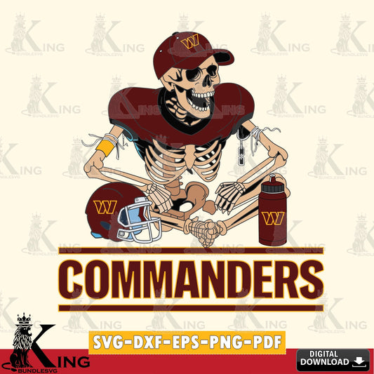 Digital clipart of a Washington Football Team skeleton player holding a football, printable vector design for sublimation and