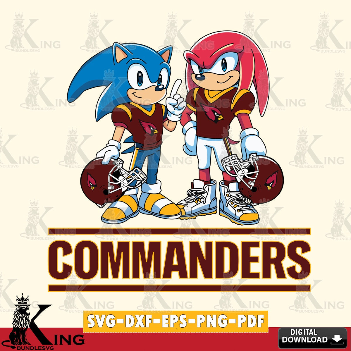 Detailed illustration of Washington Football Team Sonic and Knuckles football, versatile clip art for stickers, decals, and mugs
