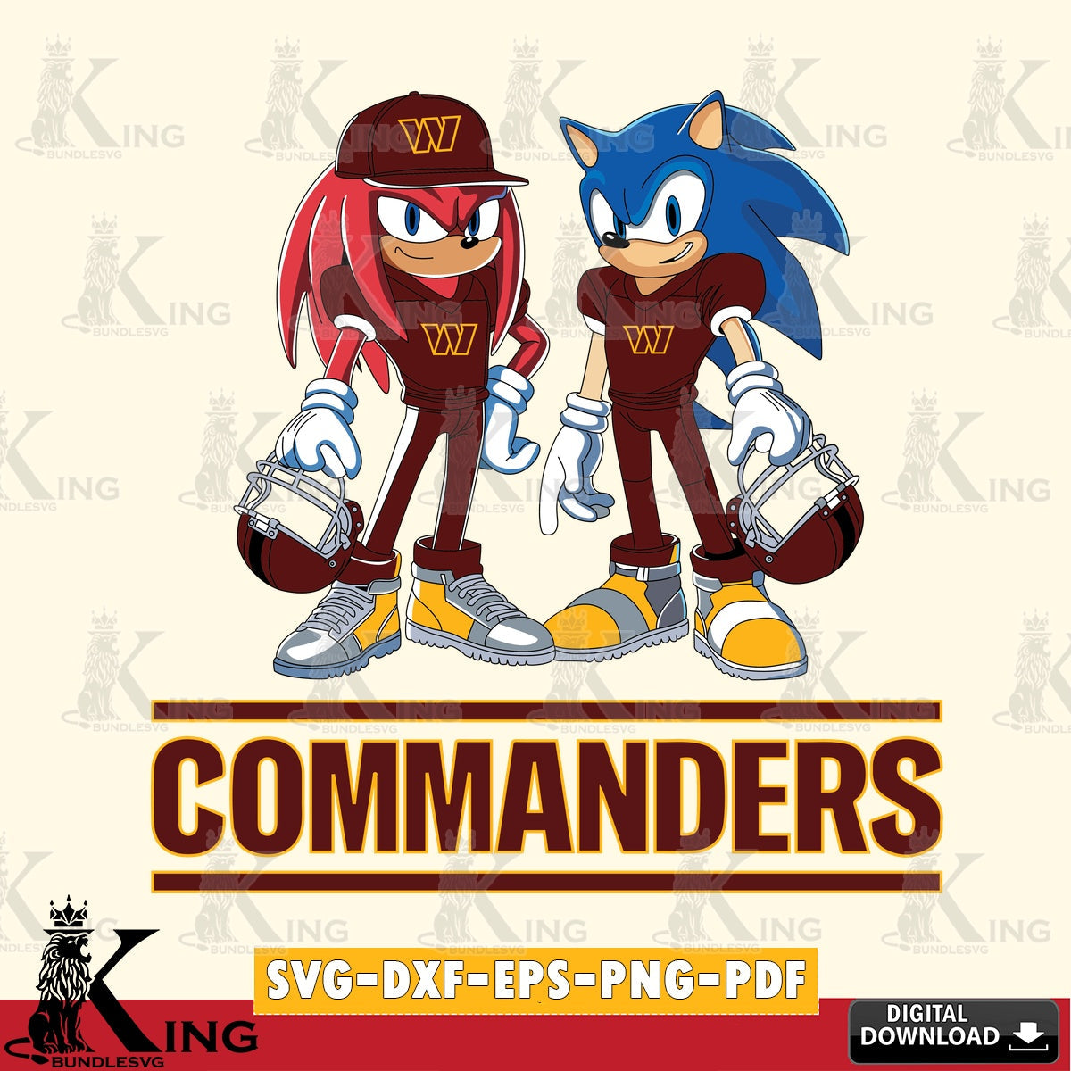 Digital download featuring Washington Football Team Sonic And Knuckles player football vector art for engraving, cutting, and