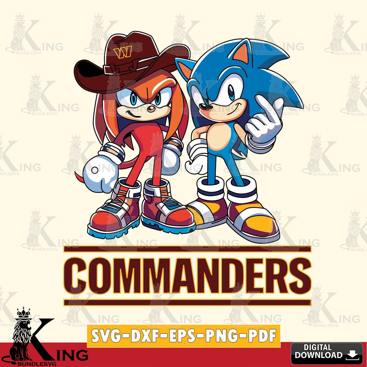 Artistic drawing of Washington Football Team Sonic & Knuckles football mascot SVG cut file for personalized gifts and laser