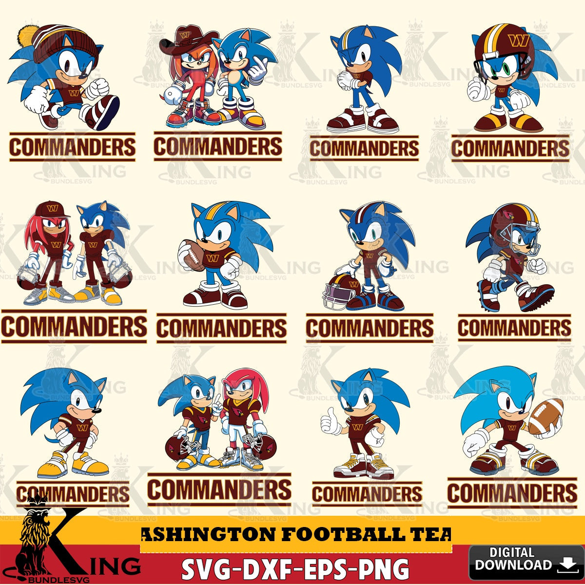 Comprehensive collection of Washington Football Team Sonic & Knuckles NFL Football Bundle crafting file for iron-on transfer and