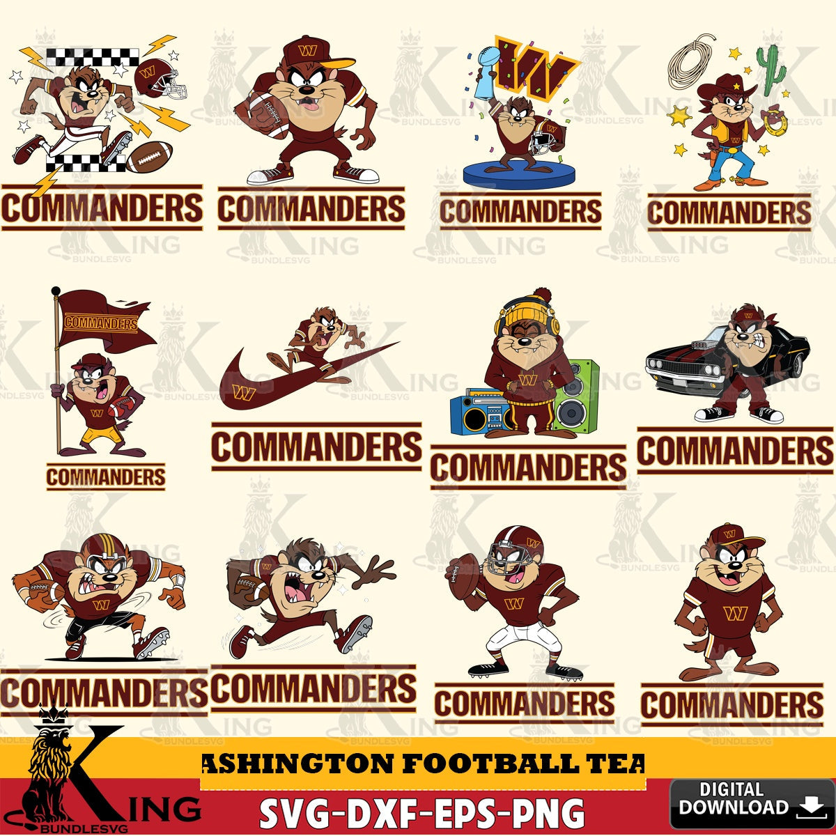 Washington Football Team Taz (Looney Tunes) Football NFL Bundle Cut file  , Digital Download , Instant Download, Looney Tunes svg, Football svg