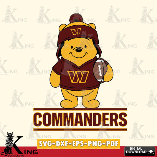 Modern graphic depicting Washington Football Team Winnie the Pooh player football, printable vector design for sublimation and