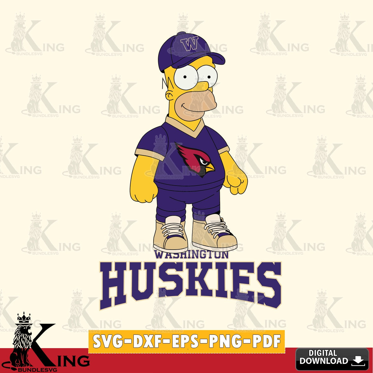 Digital clipart of Washington Huskies Homer Simpson Football, a digital file for silhouette cameo and cricut projects