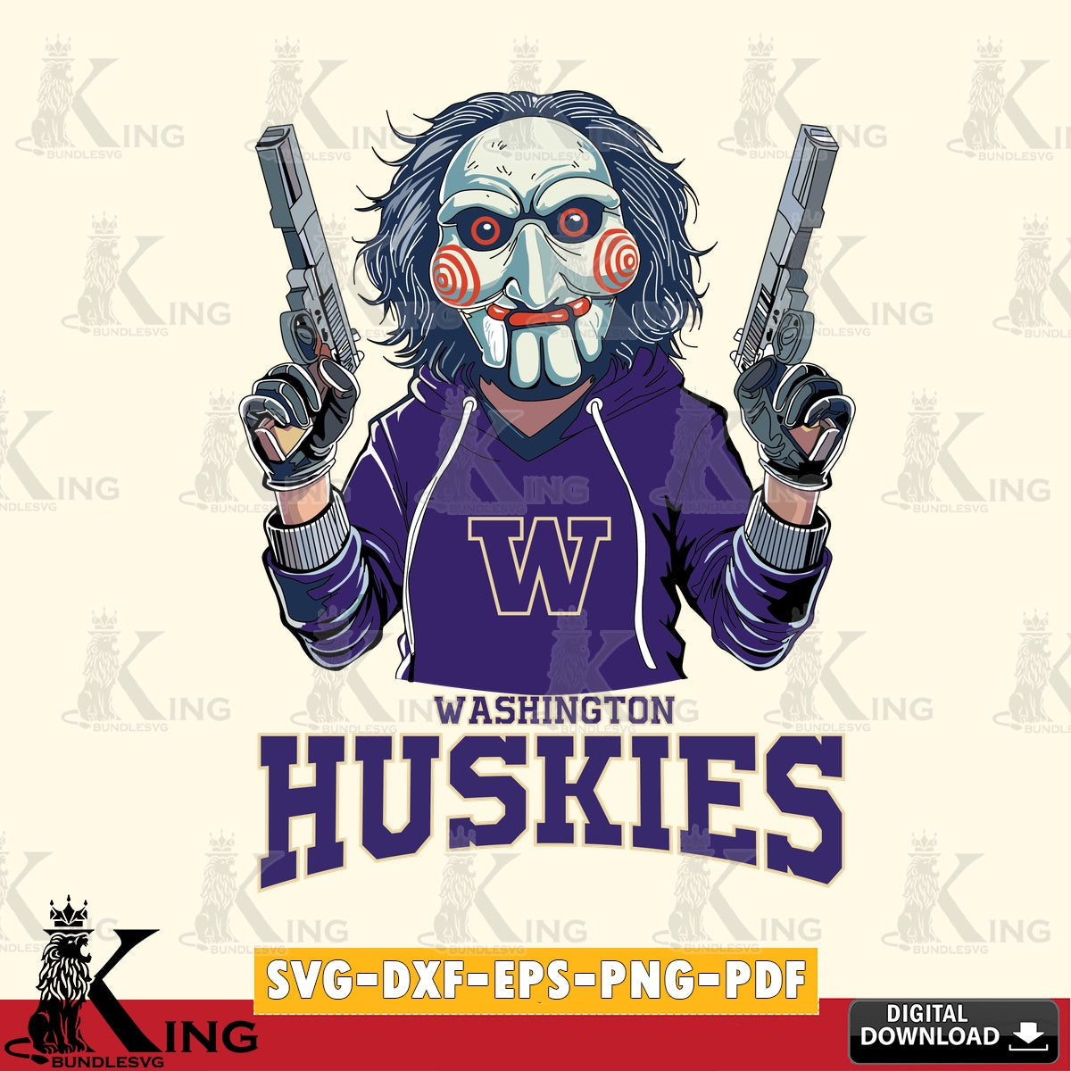 Beautiful illustration of Washington Huskies Jigsaw Billy Football, crafting file for iron-on transfer and vinyl decals
