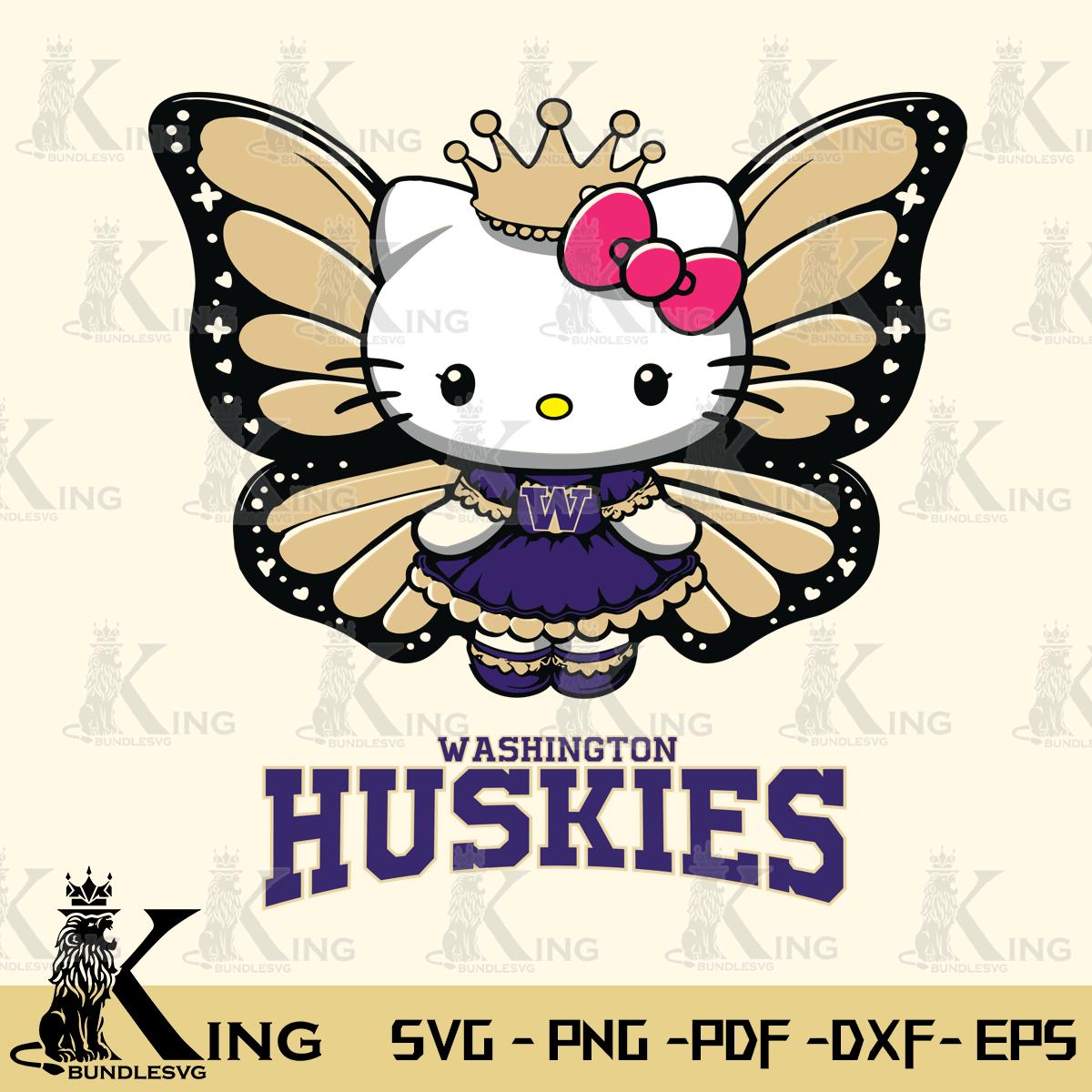 Washington Huskies Kitty Wings & Flowers Svg Eps Dxf Png File, Digital Download