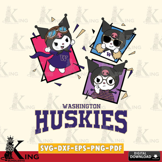 Washington Huskies Kuromi Action Football SVG file, Cricut, Cut file  , Digital Download , Instant Download, Sanrio svg, Clipart