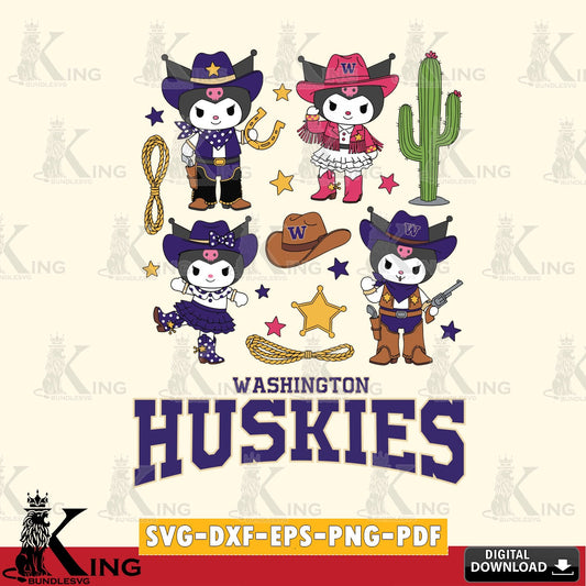 Washington Huskies Kuromi Cowboy Western SVG file, Cricut, Cut file  , Digital Download , Instant Download, Sanrio svg, Clipart