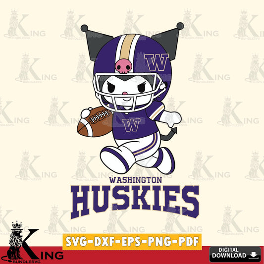 Washington Huskies Kuromi Football Run SVG file, Cricut, Cut file  , Digital Download , Instant Download, Sanrio svg, Clipart
