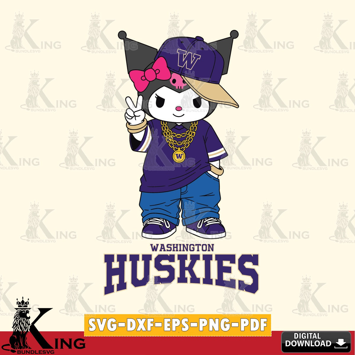 Washington Huskies Kuromi Streetwear Style SVG file, Cricut, Cut file  , Digital Download , Instant Download, Sanrio svg, Clipart