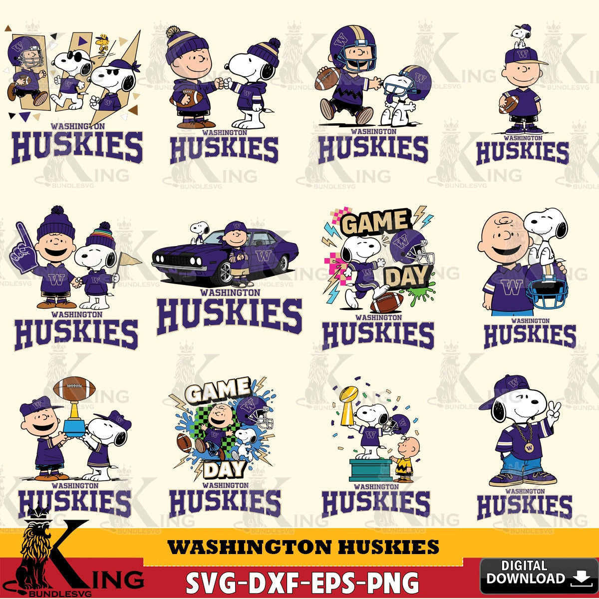 Washington Huskies Peanuts Football NCAA Bundle SVG, Cricut, Cut file  , Digital Download , Instant Download, Peanuts svg, NCAA svg, Football svg, Sport svg