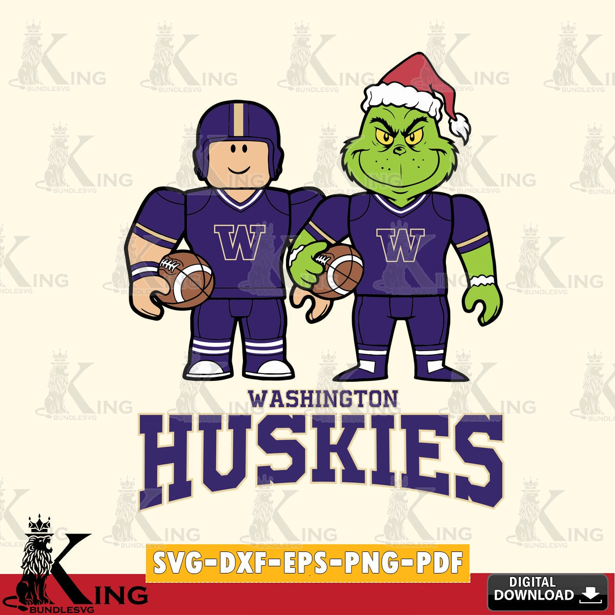 Washington Huskies Roblox & Grinch Football SVG file , NCAA Cricut,  File cut , Digital Download , PDF File