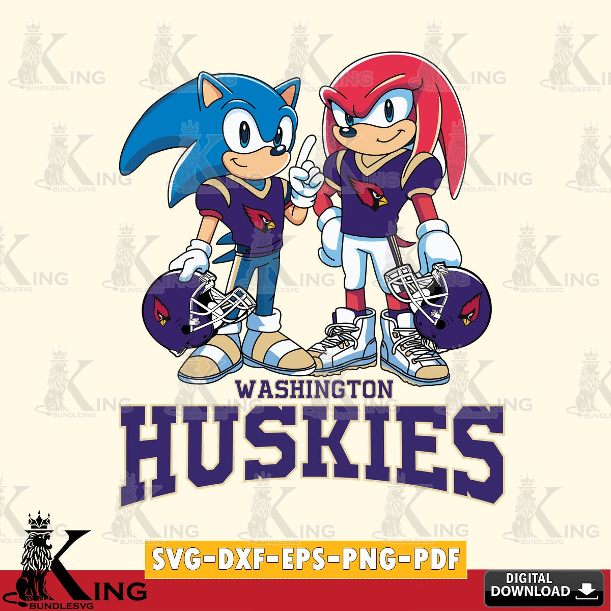 Beautiful illustration of Washington Huskies Sonic And Knuckles Football PNG clipart for sublimation printing and graphic design