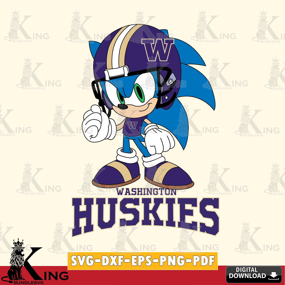 Detailed illustration of Washington Huskies Sonic Football Mascot, printable vector design for sublimation and crafts