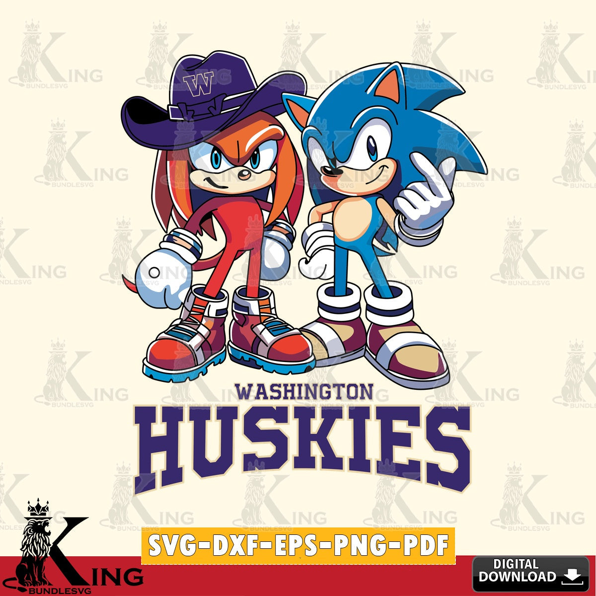 Washington Huskies Sonic & Knuckles Football Mascot SVG file, Vector , Digital Download , PDF File , Instant Download