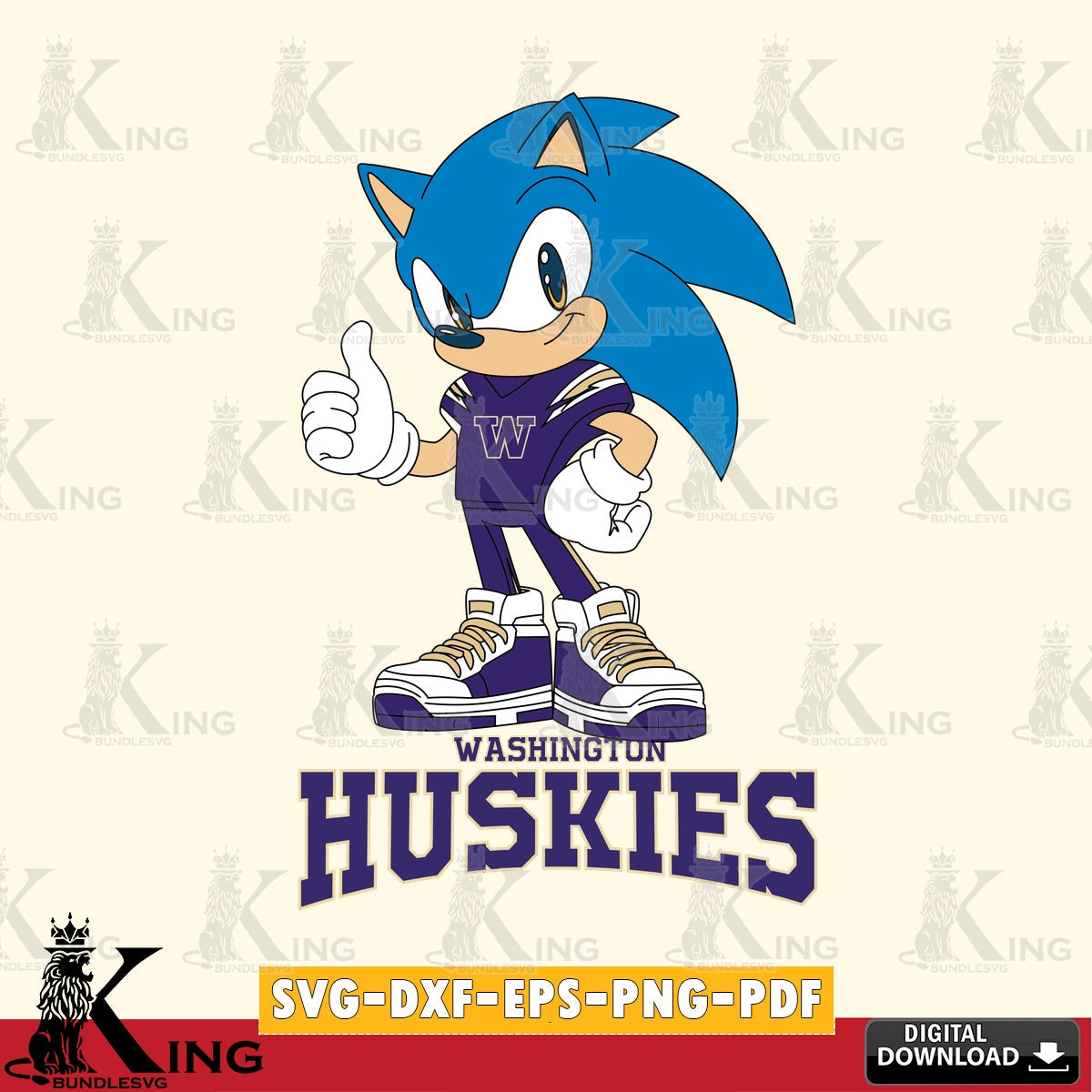Stylish representation of Washington Huskies Sonic Like Football, crafting file for iron-on transfer and vinyl decals