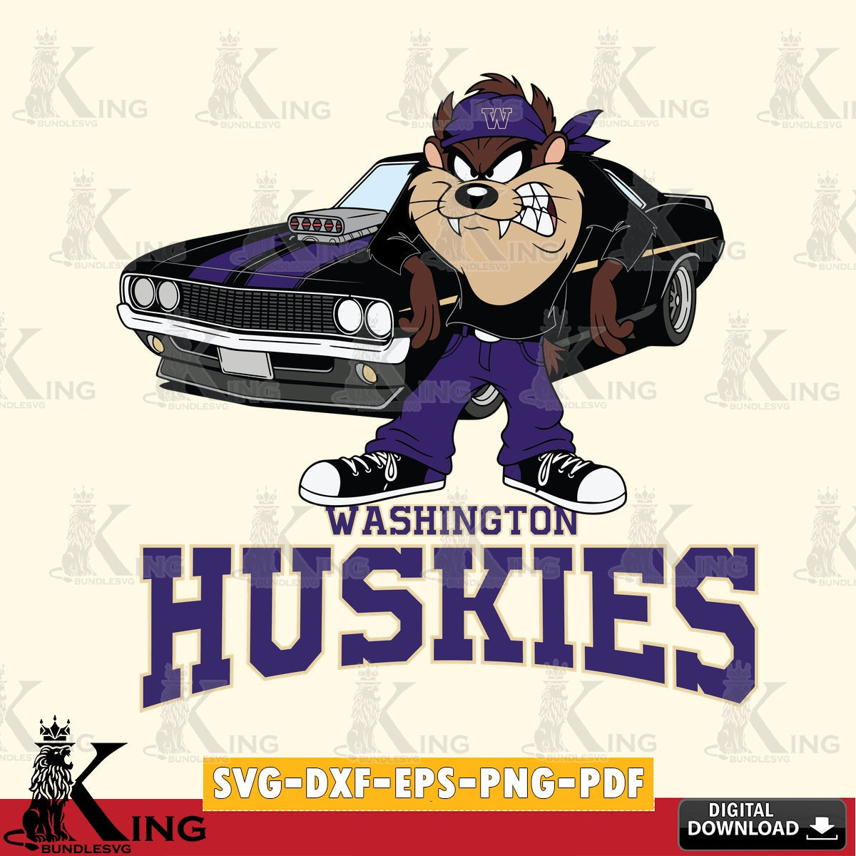 Washington Huskies Taz Racing Car SVG file, Cut file  , Digital Download , Instant Download, Taz svg, NCAA svg