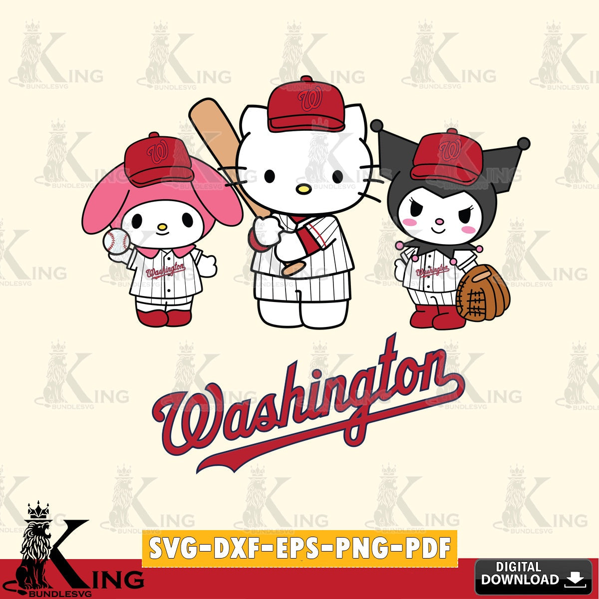 Artistic drawing of Washington Nationals cute kawaii friends for personalized gifts and laser projects