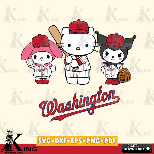 Artistic drawing of Washington Nationals cute kawaii friends for personalized gifts and laser projects