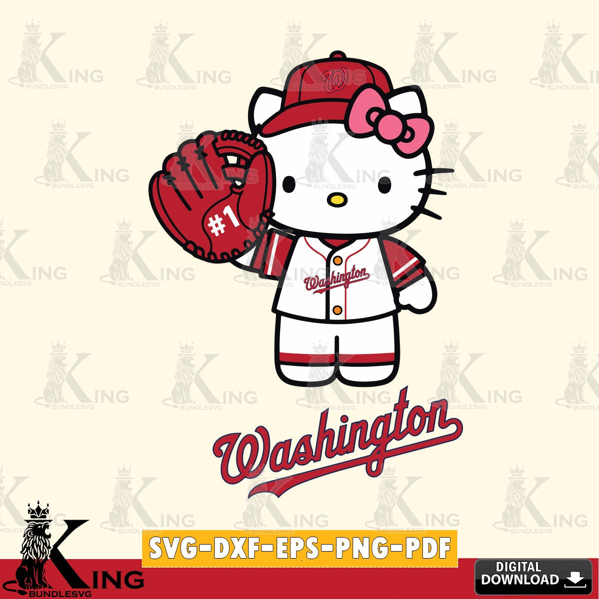 Complete bundle for Washington Nationals Hello Kitty Baseball #1 cut file ideal for vinyl projects and T-shirt printing
