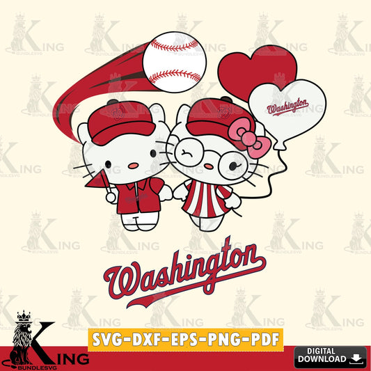 Complete bundle for Washington Nationals Hello Kitty baseball couple SVG PNG files perfect for Cricut and Silhouette cutting