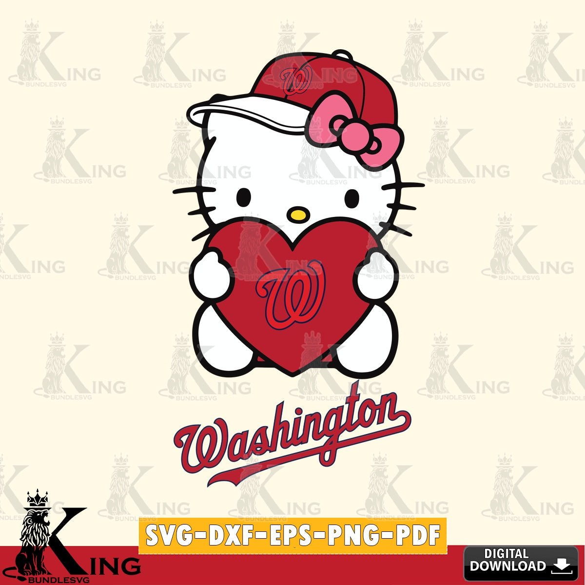 Mega bundle containing Washington Nationals Hello Kitty baseball heart SVG cut file for personalized gifts and laser projects