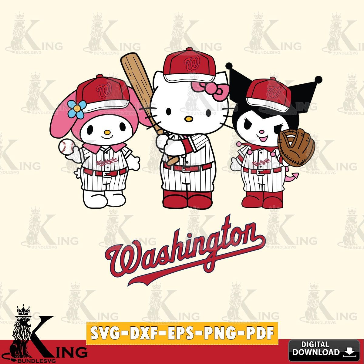Beautiful illustration of a Washington Nationals Kawaii team baseball player SVG cut file for personalized gifts and laser
