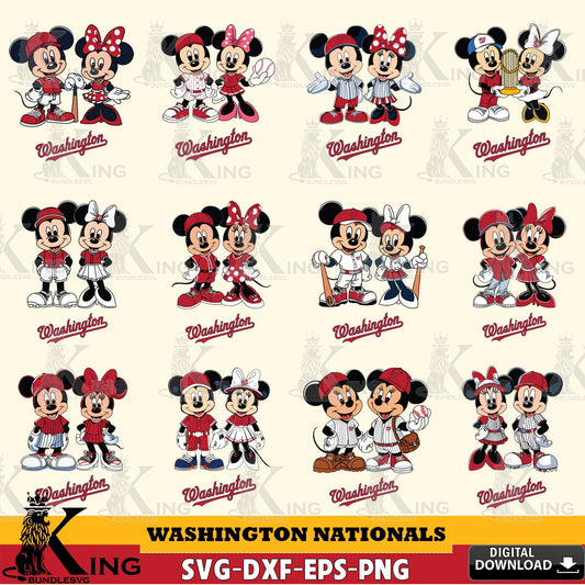 Washington Nationals Mickey Minnie Baseball Player MLB Bundle SVG file , For Cricut,  File cut , Digital Download , PDF File, Cut Files