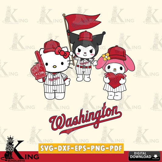 Eye-catching graphic of Washington Nationals Sanrio Squad cute, digital clipart compatible with laser engraving and cutting.
